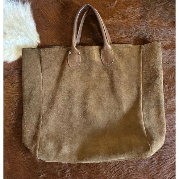 Rare 1980's "BROOKSTONE"
SUEDE LEATHER TOTE in Cognac - Picture 3 of 13